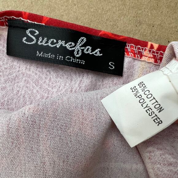 Sucrefas (S) Orange Floral Oversized Boho Beach  Short Sleeve Top Blouse - Picture 6 of 6